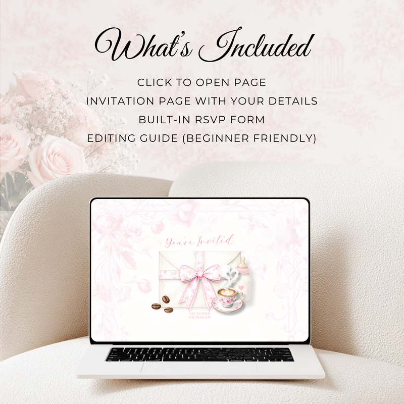 Pink Toile Baby Is Brewing Baby Shower Website Template with RSVP BS62