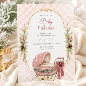 Pink Winter Merry Little Baby Shower Invitation – Baby It’s Cold Outside BS326