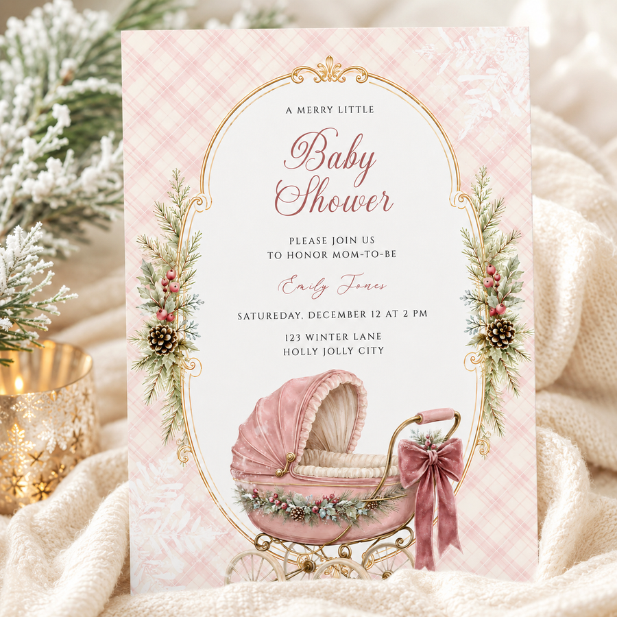 Pink Winter Merry Little Baby Shower Invitation – Baby It’s Cold Outside BS326