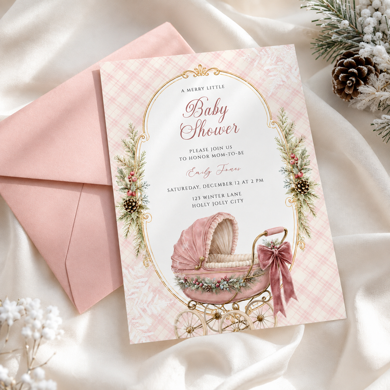 Pink Winter Merry Little Baby Shower Invitation – Baby It’s Cold Outside BS326