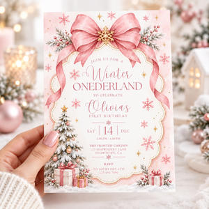 Pink Winter ONEderland First Birthday Invitation L186