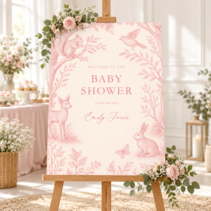 Pink Woodland Toile Baby Shower Welcome Sign BS255