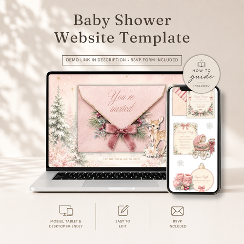 Pink Christmas Baby Shower Website Invitation with RSVP BS325
