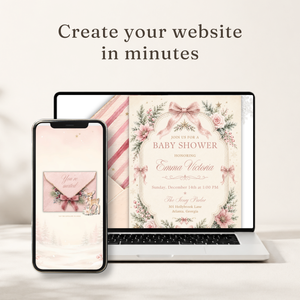 Pink Christmas Baby Shower Website Invitation with RSVP BS325
