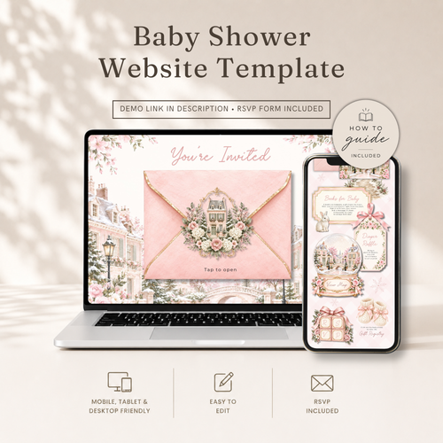 Pink It Takes a Village Baby Shower Website Invitation with RSVP L168