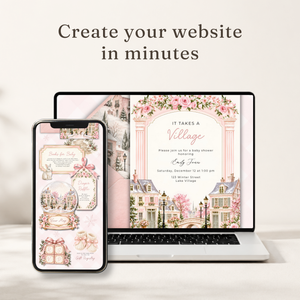Pink It Takes a Village Baby Shower Website Invitation with RSVP L168