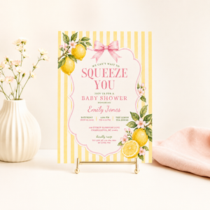 Pink Lemon Baby Shower Invitation - We Can't Wait To Squeeze You BS314