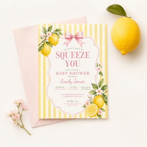 Pink Lemon Baby Shower Invitation - We Can't Wait To Squeeze You BS314