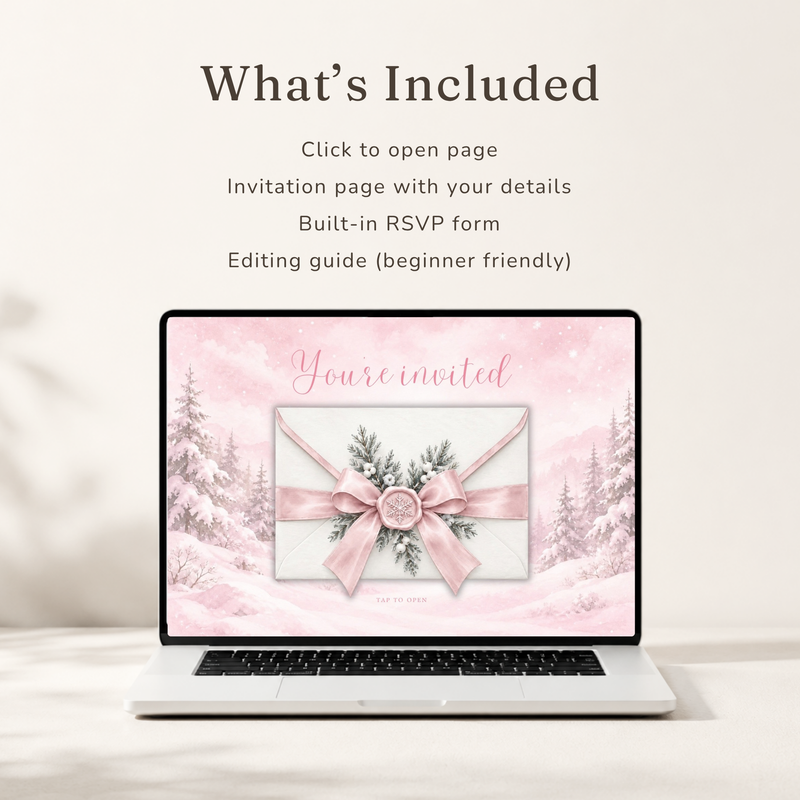 Pink Snowflake Baby Shower Website Invitation with RSVP BS337