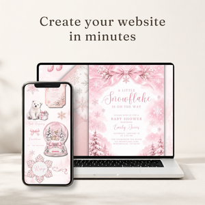 Pink Snowflake Baby Shower Website Invitation with RSVP BS337