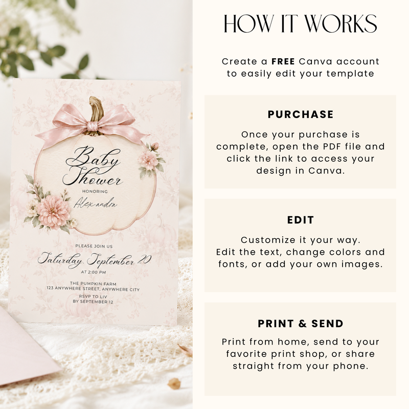Pink Pumpkin Coquette Baby Shower Invitation L157