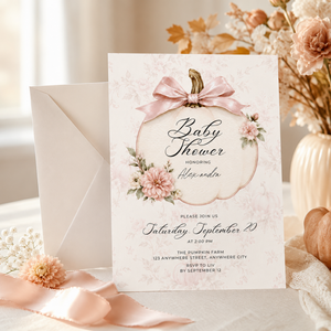 Pink Pumpkin Coquette Baby Shower Invitation L157