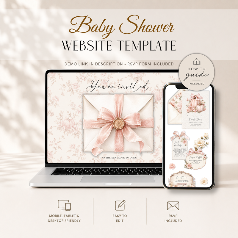 Pink Pumpkin Baby Shower Website Invitation with RSVP BS233