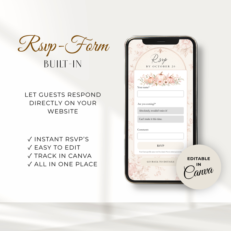 Pink Pumpkin Baby Shower Website Invitation with RSVP BS233