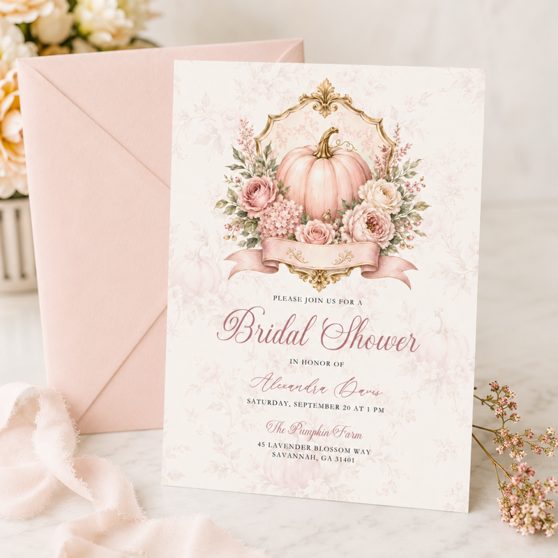Pink Pumpkin Bridal Shower Invitation L158