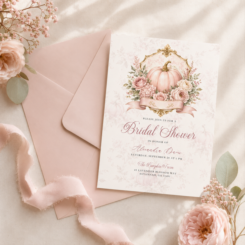 Pink Pumpkin Bridal Shower Invitation L158