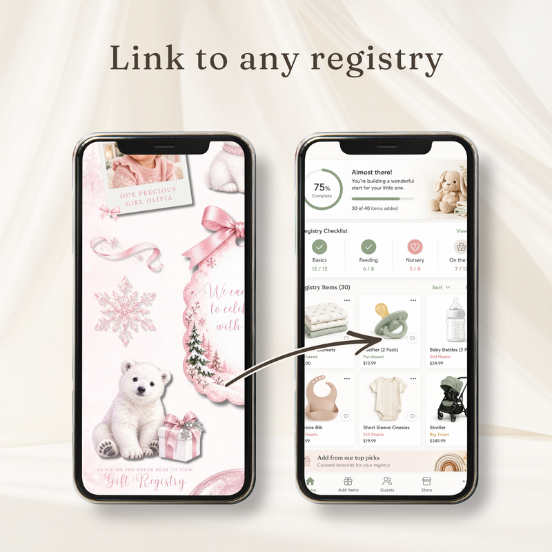 Pink Winter Onederland First Birthday Website Invitation with RSVP L185