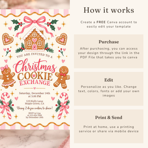 Pink Christmas Cookie Exchange Invitation – Gingerbread Cookie Swap L188