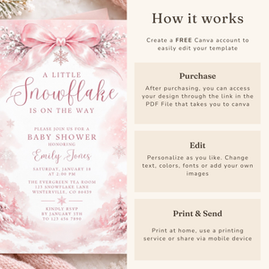 Pink Snowflake Baby Shower Invitation BS337