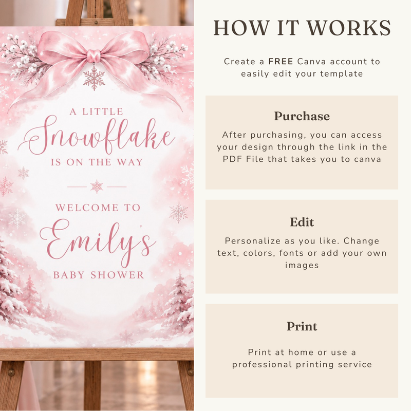 Pink Little Snowflake Baby Shower Welcome Sign BS337