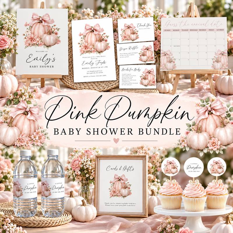 A Little Pumpkin Is On The Way Pink Baby Shower Mega Bundle  BS233
