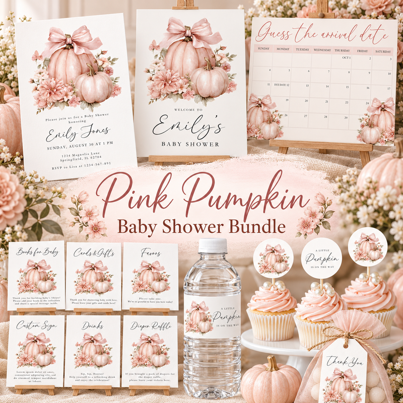A Little Pumpkin Is On The Way Pink Baby Shower Mega Bundle  BS233
