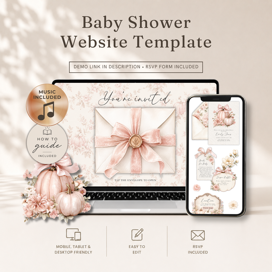 Pink Pumpkin Baby Shower Website Invitation with RSVP BS233