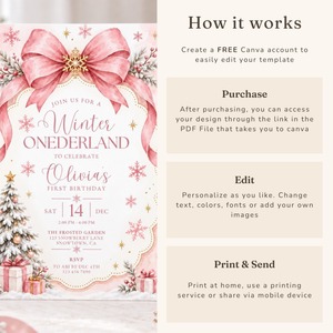 Pink Winter ONEderland First Birthday Invitation L186