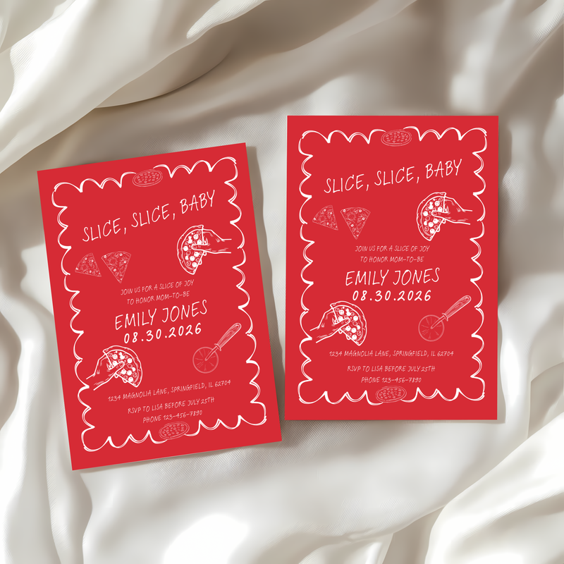 Baby Shower Invitation - Slice Slice Baby Pizza Theme Red BS94
