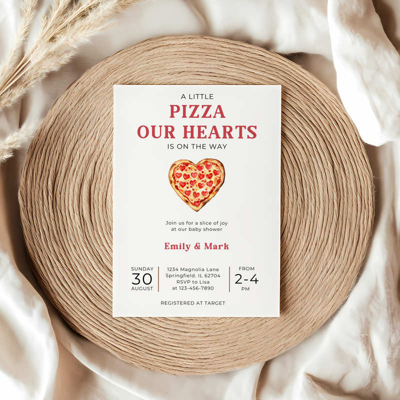 Baby Shower Invitation - A Little Pizza Our Hearts Pizza Theme BS95