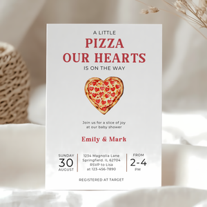 Baby Shower Invitation - A Little Pizza Our Hearts Pizza Theme BS95