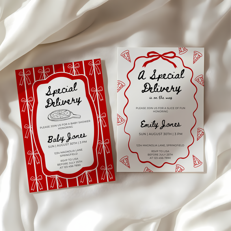 Baby Shower Invitation - Special Delivery Pizza and Pacifiers BS137