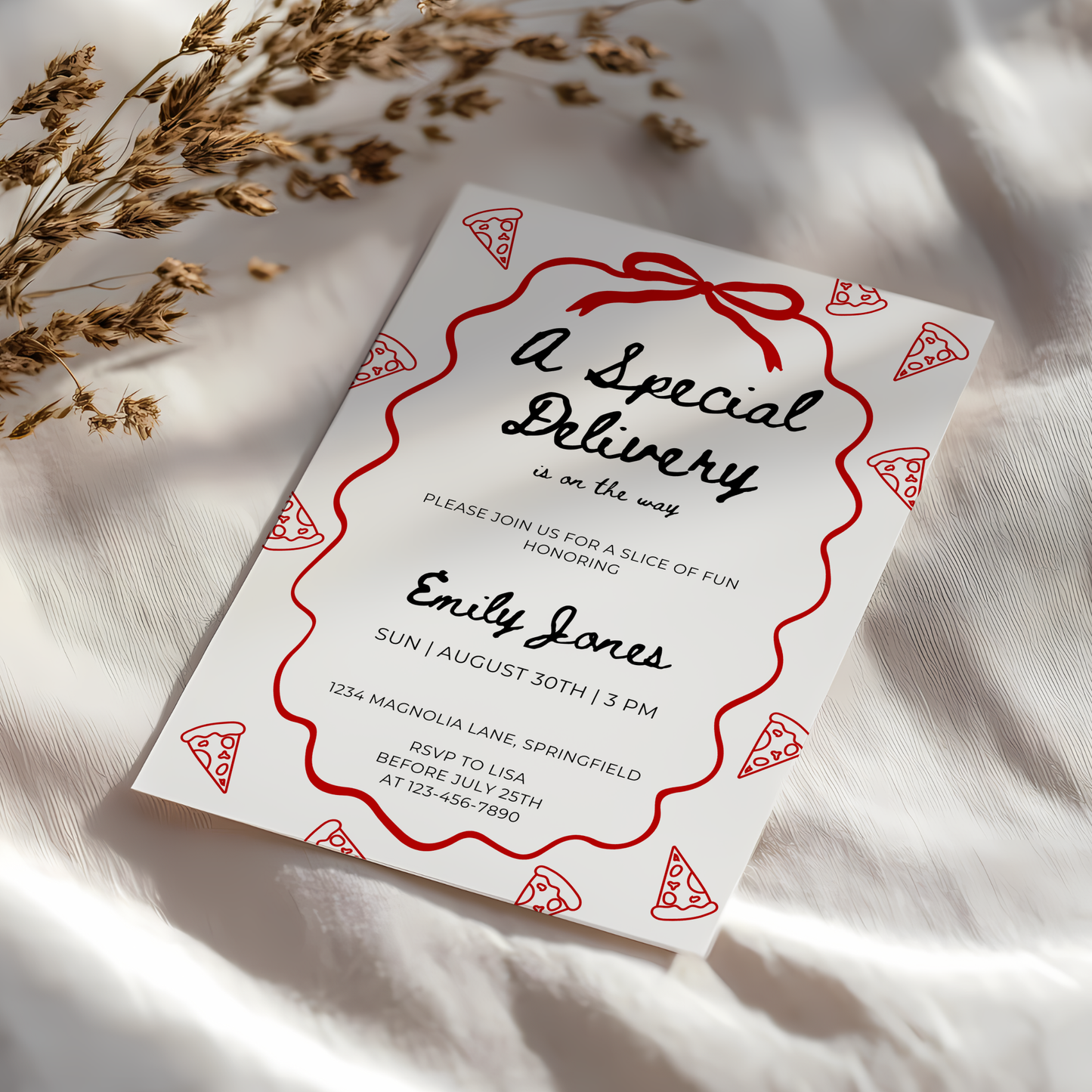 Baby Shower Invitation - Special Delivery Pizza and Pacifiers BS137
