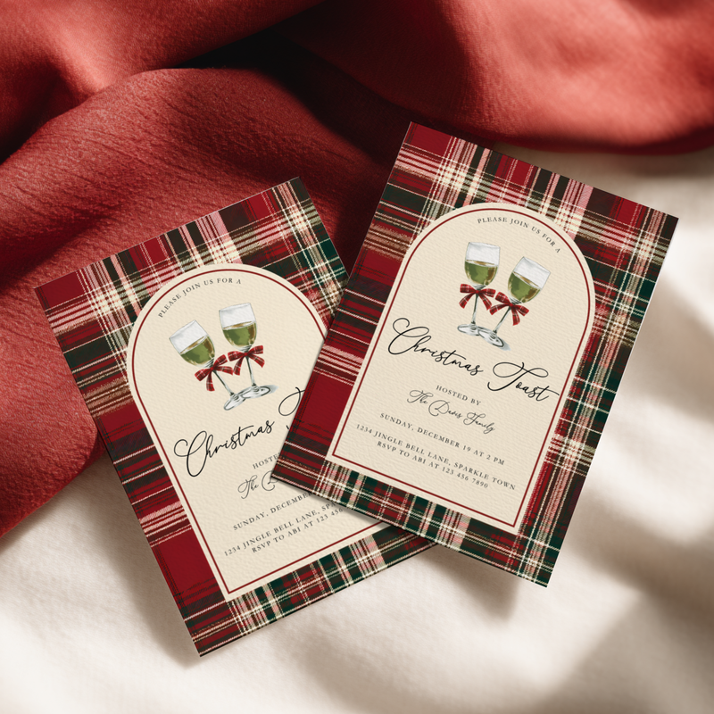 Toast To Christmas Party Invitation Classic Plaid L68