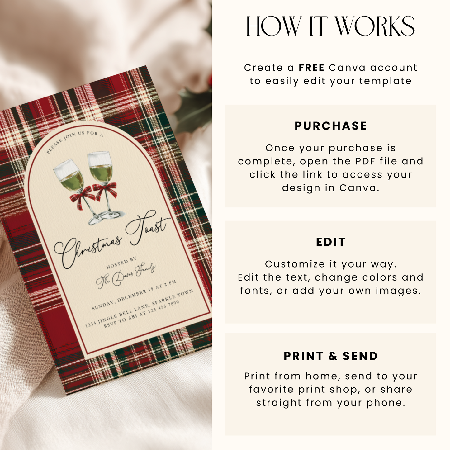 Toast To Christmas Party Invitation Classic Plaid L68