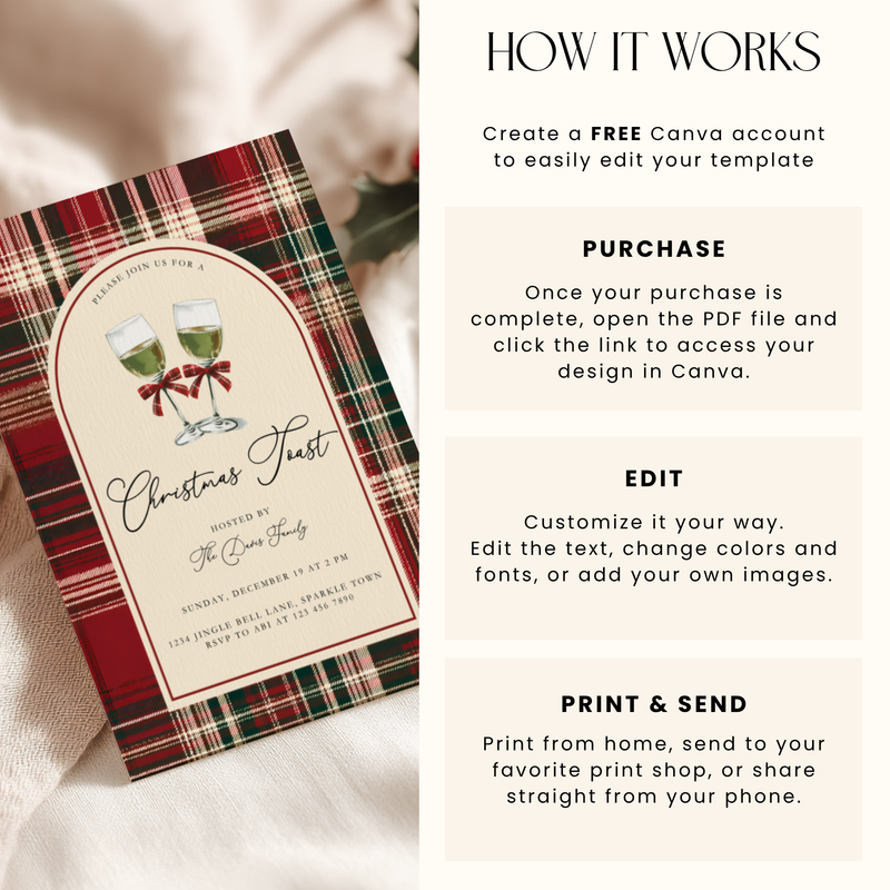 Toast To Christmas Party Invitation Classic Plaid L68