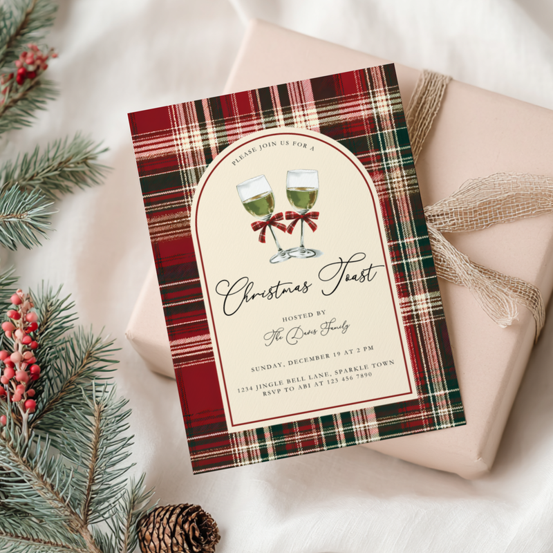 Toast To Christmas Party Invitation Classic Plaid L68