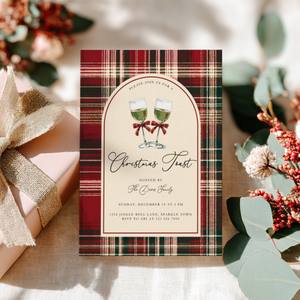 Toast To Christmas Party Invitation Classic Plaid L68