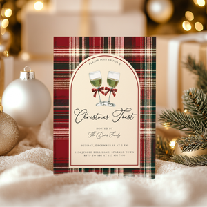 Toast To Christmas Party Invitation Classic Plaid L68