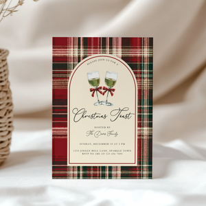 Toast To Christmas Party Invitation Classic Plaid L68