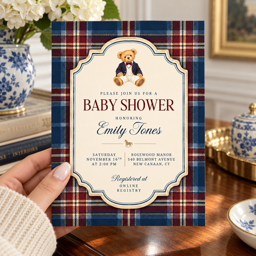 Preppy Polo Bear Baby Shower Invitation BS340