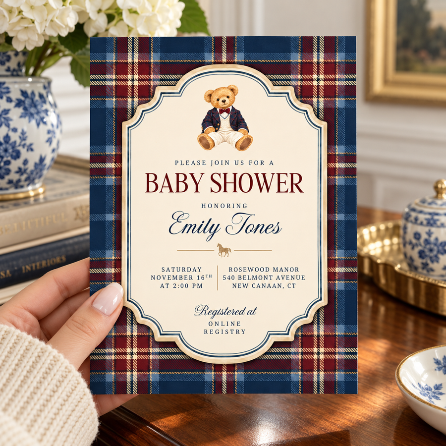 Preppy Polo Bear Baby Shower Invitation BS340