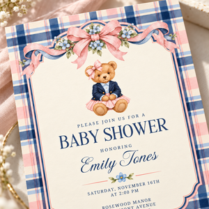 Preppy Polo Bear Girl Baby Shower Invitation BS341