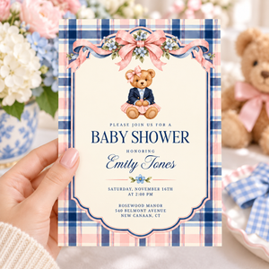 Preppy Polo Bear Girl Baby Shower Invitation BS341