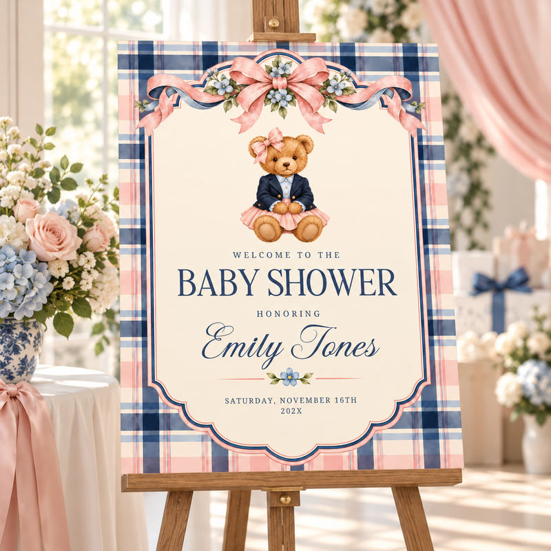 Polo Bear Girl Baby Shower Welcome Sign BS341