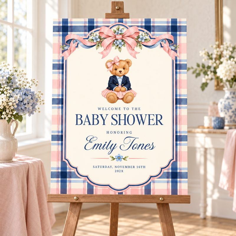 Polo Bear Girl Baby Shower Welcome Sign BS341