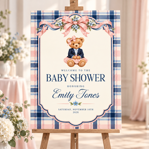 Polo Bear Girl Baby Shower Welcome Sign BS341