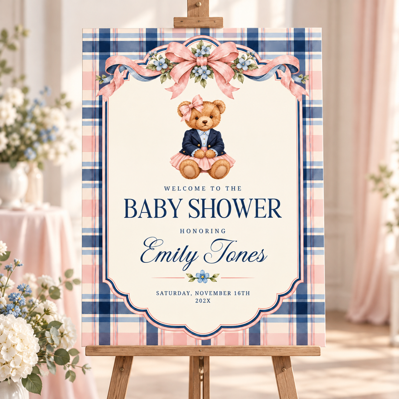 Polo Bear Girl Baby Shower Welcome Sign BS341