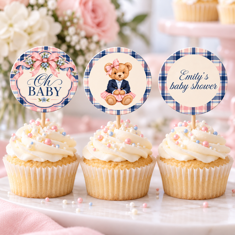 Polo Bear Girl Baby Shower Cupcake Toppers BS341