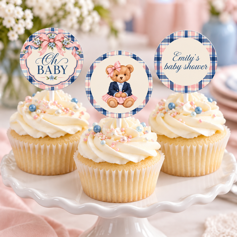 Polo Bear Girl Baby Shower Cupcake Toppers BS341